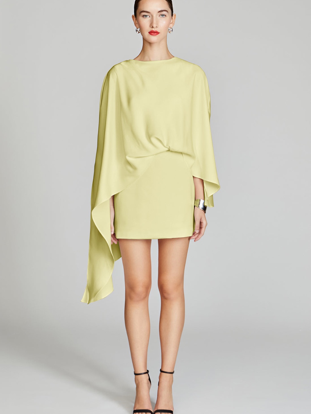 H By Halston Lemon Draped Asymmetric Mini Dress